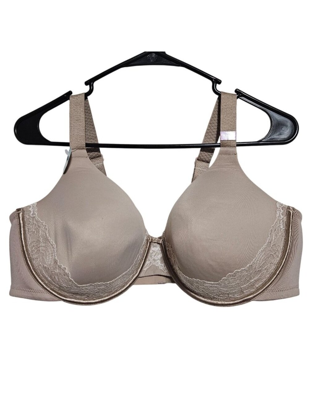 Vanity Fair Full Figure Bra Size 42D Underwire Padded Push Up Beige Lace